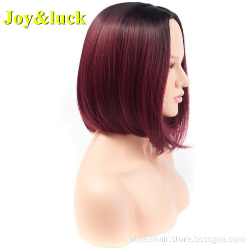 Ladies Wholesale Hair for Women Dark Root Black Ombre Burgundy Scalp Wig Natural Straight Short Bob Cut Wig Synthetic Hair Wigs